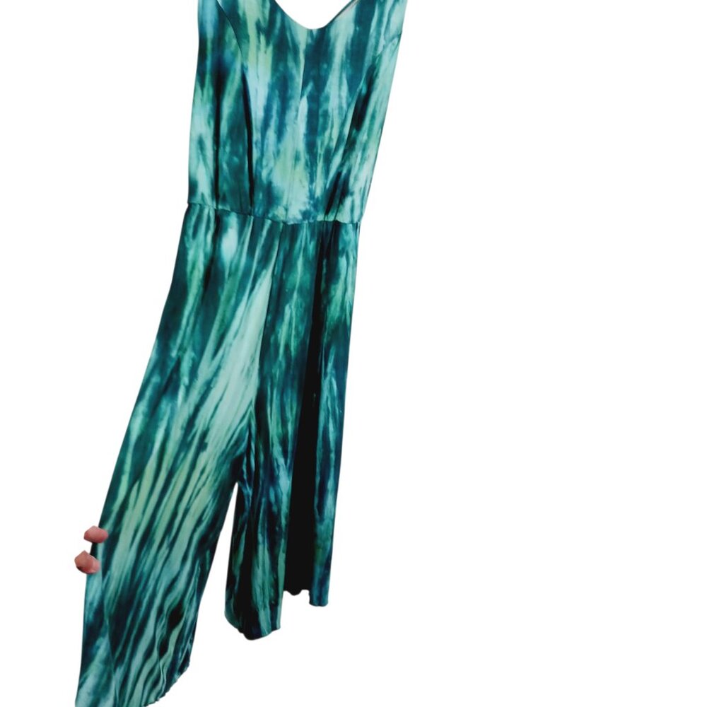 Zen Knits, Calf/Ankle Length Teal Tie Dye Jumpsuit, Size Large, Adj. Straps Boho - Picture 2 of 16